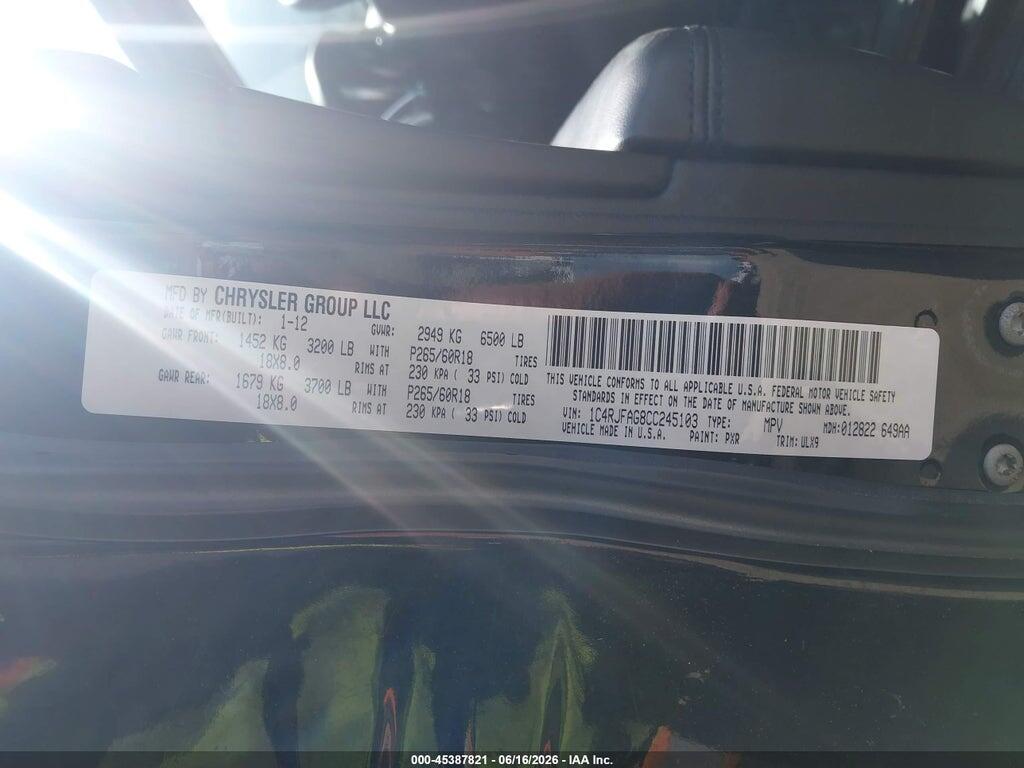 1C4RJFAG8CC245103 2012 JEEP GRAND CHEROKEE photo no. 9