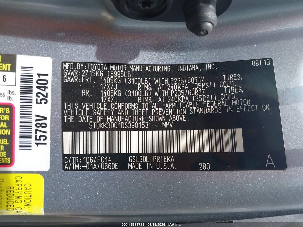 5TDKK3DC1DS398153 2013 TOYOTA SIENNA photo no. 9