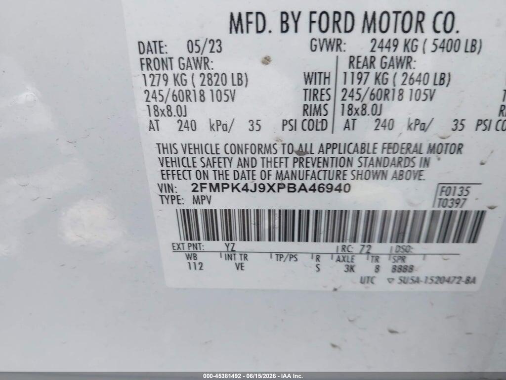 2FMPK4J9XPBA46940 2023 FORD EDGE photo no. 9