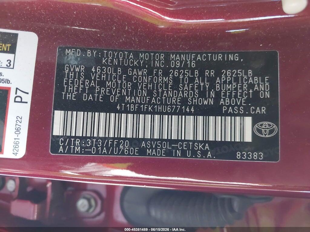 4T1BF1FK1HU677144 2017 TOYOTA CAMRY photo no. 9
