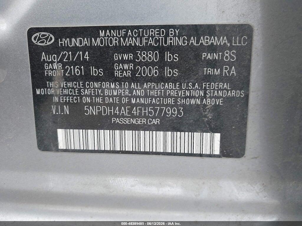 5NPDH4AE4FH577993 2015 HYUNDAI ELANTRA photo no. 9