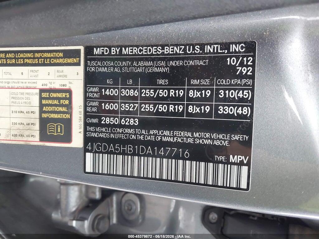 4JGDA5HB1DA147716 2013 MERCEDES-BENZ ML 350 photo no. 9