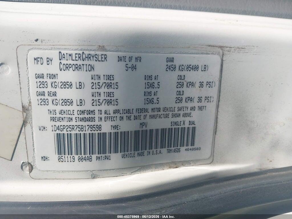 1D4GP25R75B179598 2005 DODGE CARAVAN photo no. 9