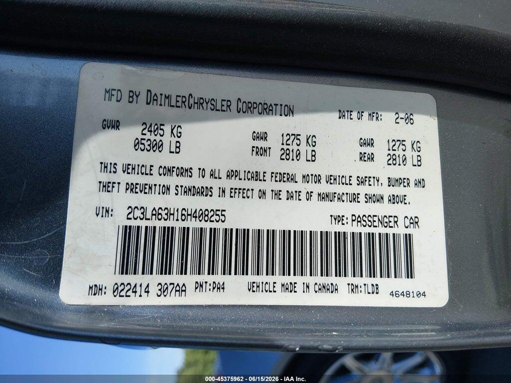 2C3LA63H16H408255 2006 CHRYSLER 300C photo no. 9
