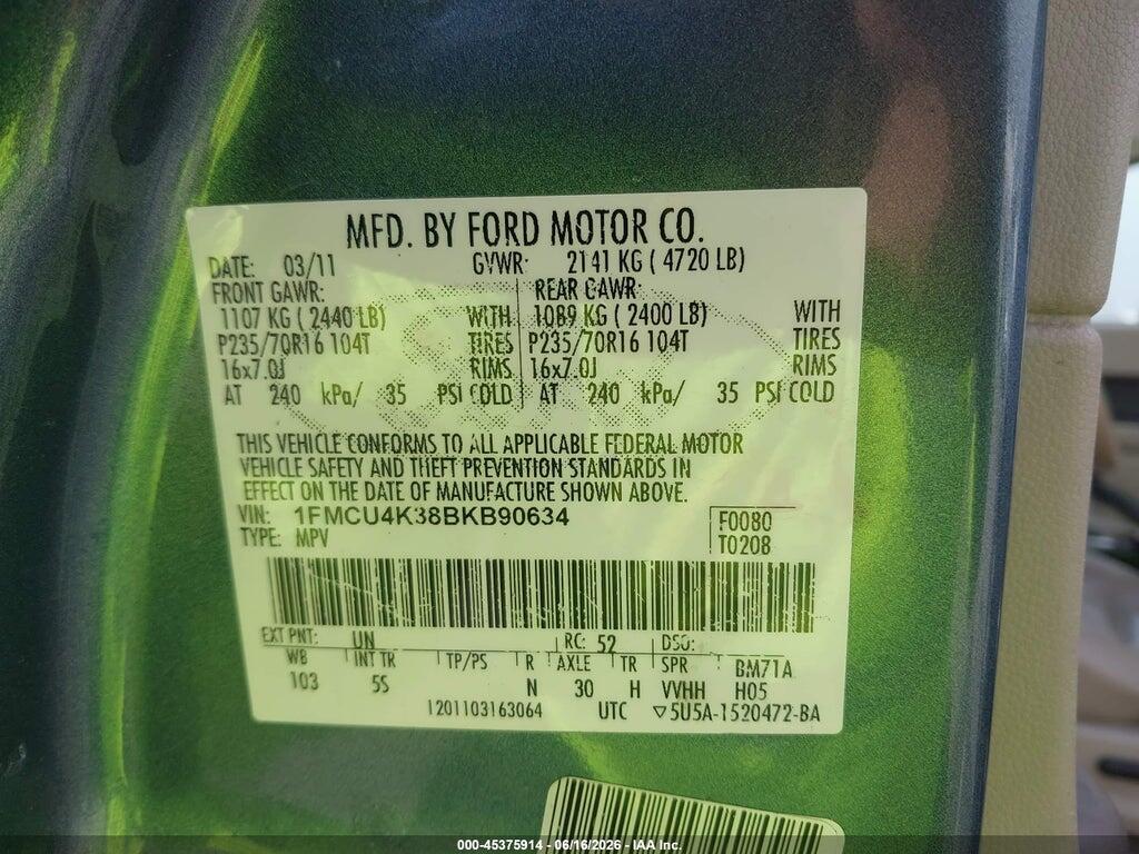 1FMCU4K38BKB90634 2011 FORD ESCAPE HYBRID photo no. 9