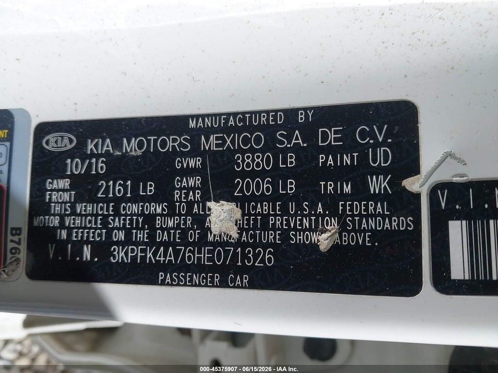3KPFK4A76HE071326 2017 KIA FORTE photo no. 9