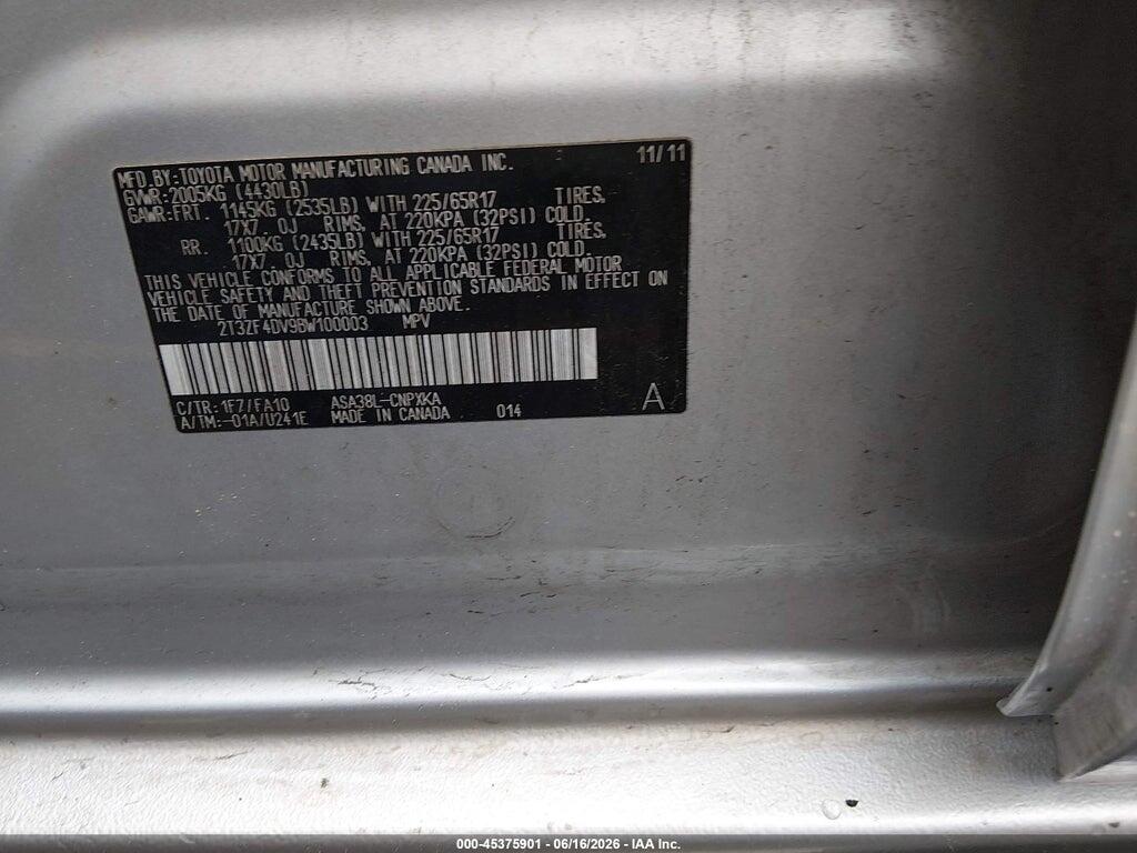 2T3ZF4DV9BW100003 2011 TOYOTA RAV4 photo no. 9