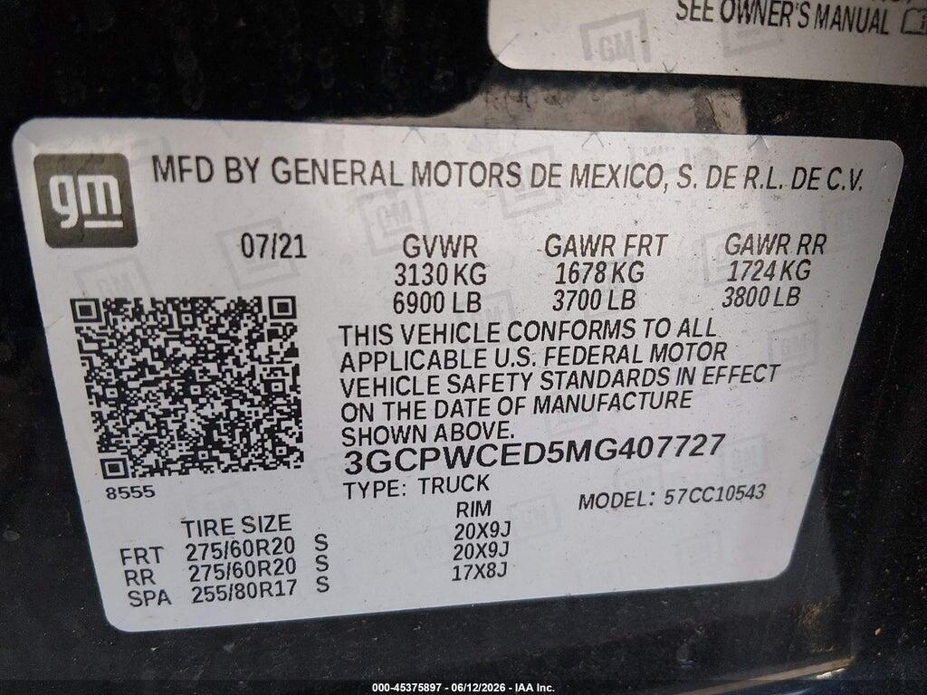 3GCPWCED5MG407727 2021 CHEVROLET SILVERADO 1500 photo no. 9
