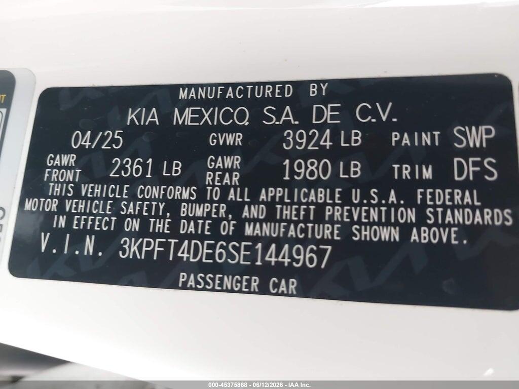 3KPFT4DE6SE144967 2025 KIA K4 photo no. 9