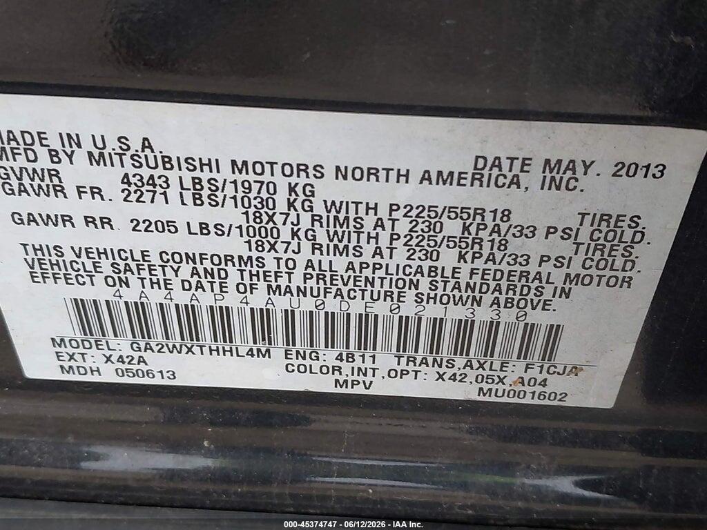 4A4AP4AU0DE021330 2013 MITSUBISHI OUTLANDER SPORT photo no. 9