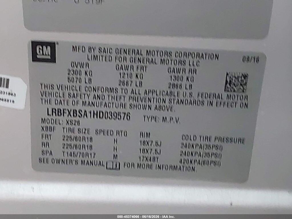 LRBFXBSA1HD039576 2017 BUICK ENVISION photo no. 9