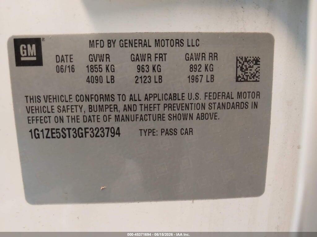 1G1ZE5ST3GF323794 2016 CHEVROLET MALIBU photo no. 9