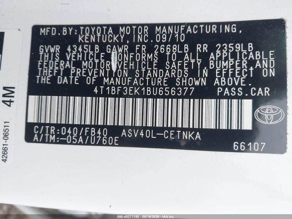 4T1BF3EK1BU656377 2011 TOYOTA CAMRY photo no. 9
