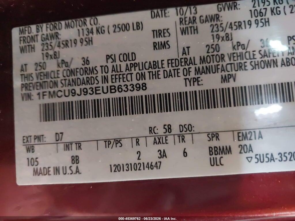 1FMCU9J93EUB63398 2014 FORD ESCAPE photo no. 9