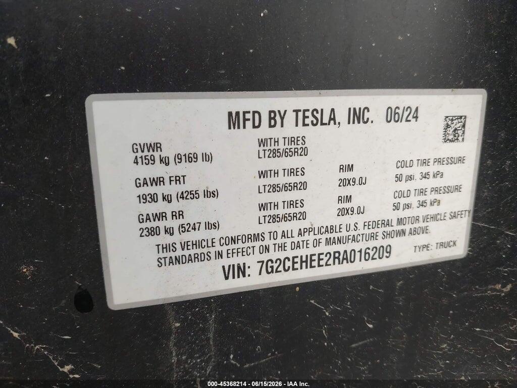 7G2CEHEE2RA016209 2024 TESLA CYBERTRUCK photo no. 9