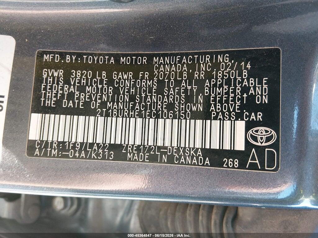 2T1BURHE1EC106150 2014 TOYOTA COROLLA photo no. 9