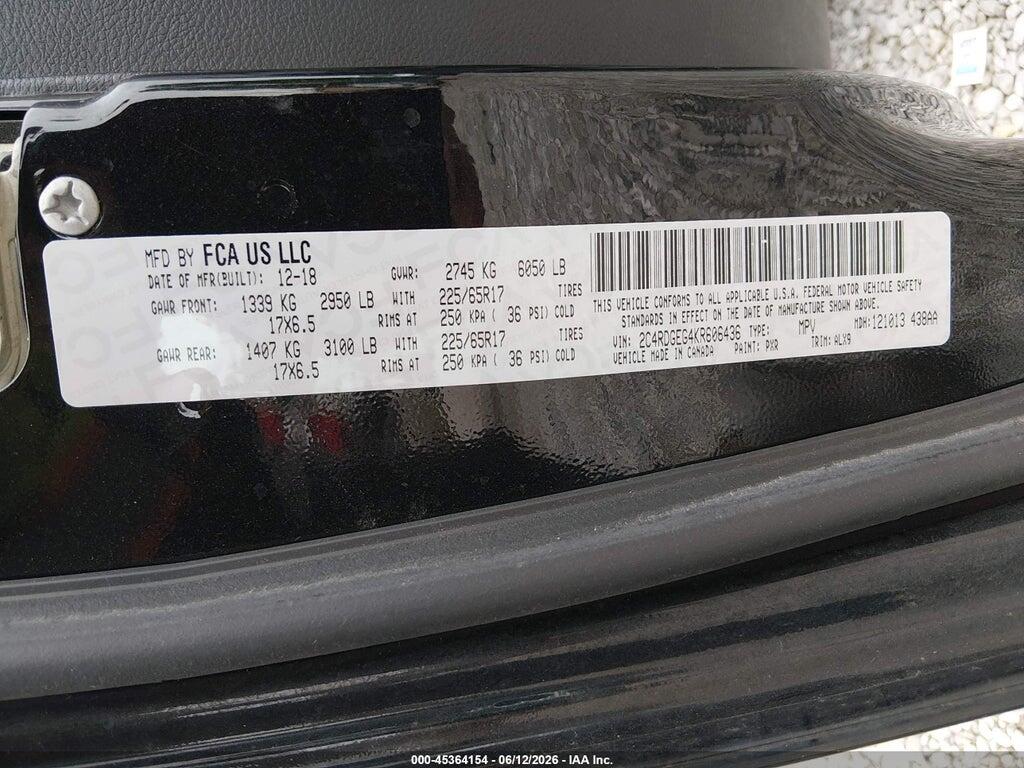 2C4RDGEG4KR606436 2019 DODGE GRAND CARAVAN photo no. 9