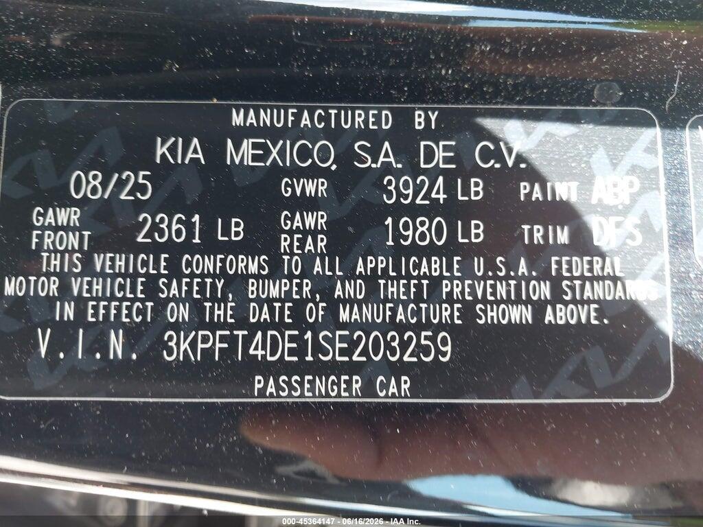 3KPFT4DE1SE203259 2025 KIA K4 photo no. 9