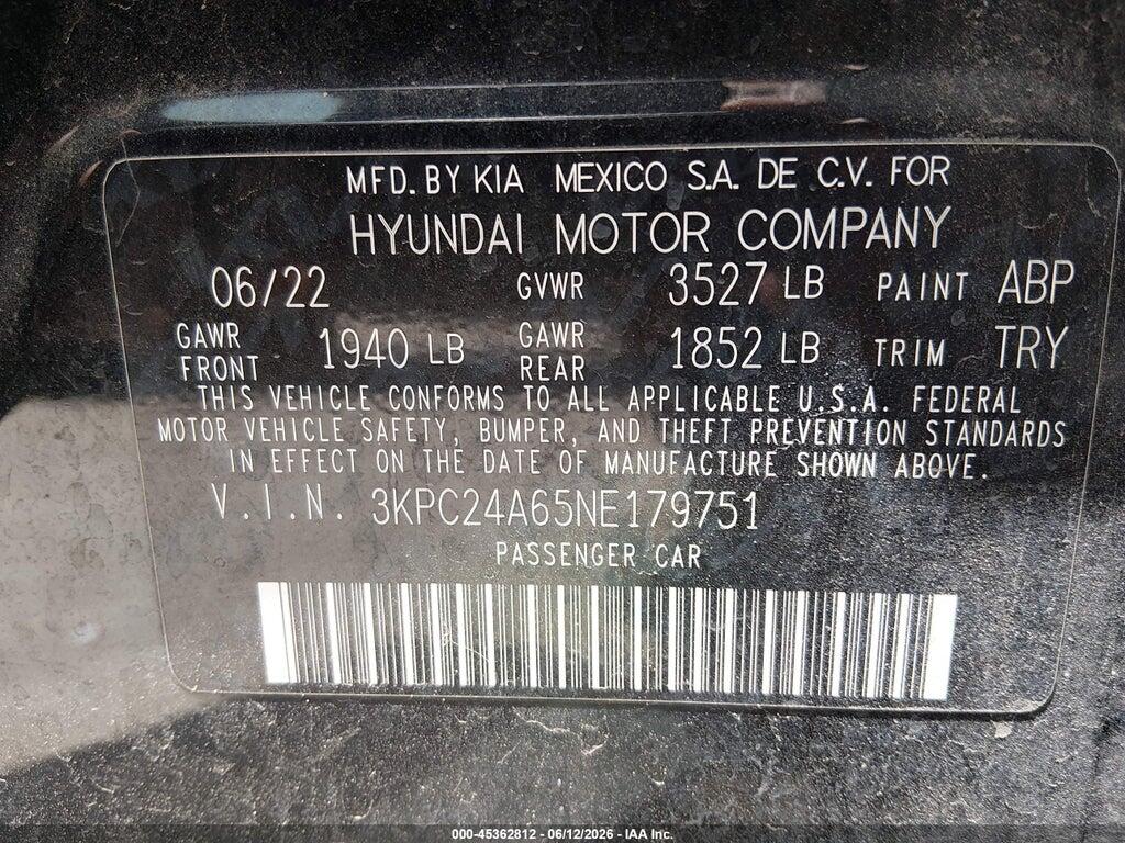 3KPC24A65NE179751 2022 HYUNDAI ACCENT photo no. 9