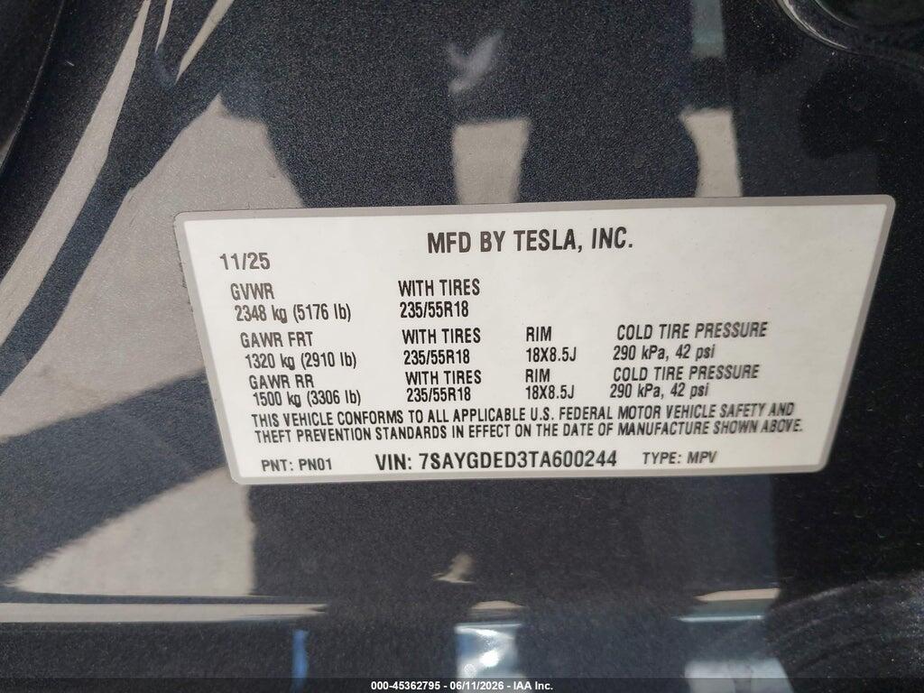 7SAYGDED3TA600244 2026 TESLA MODEL Y photo no. 9