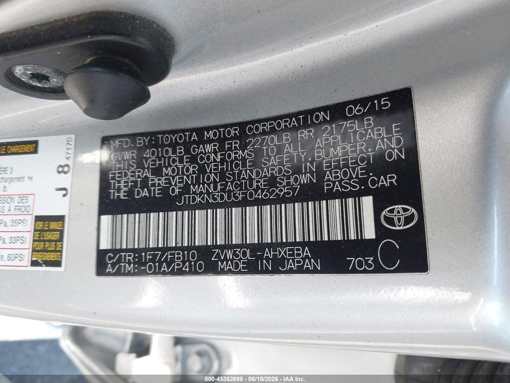 JTDKN3DU3F0462957 2015 TOYOTA PRIUS photo no. 9