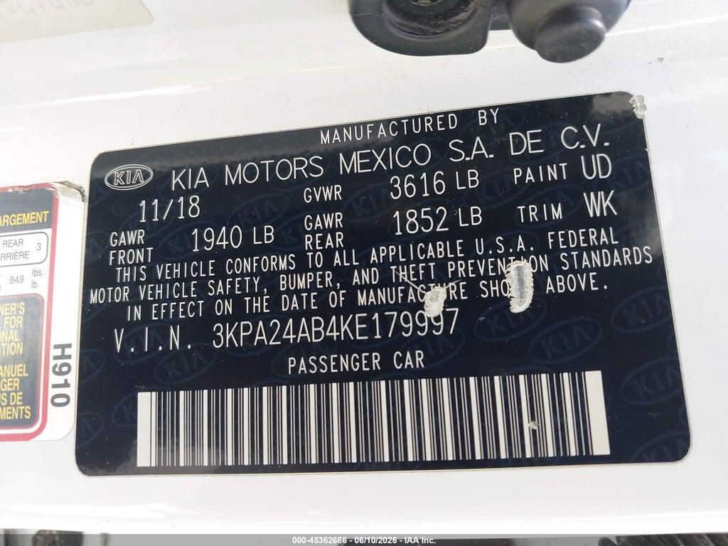 3KPA24AB4KE179997 2019 KIA RIO photo no. 9
