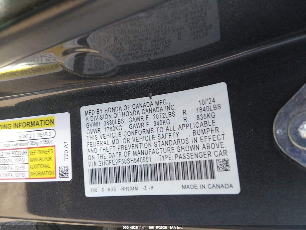 2HGFE2F58SH540951 2025 HONDA CIVIC photo no. 9