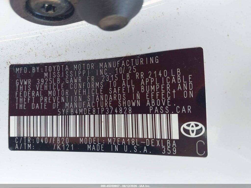 5YFB4MDE8TP374828 2026 TOYOTA COROLLA photo no. 9