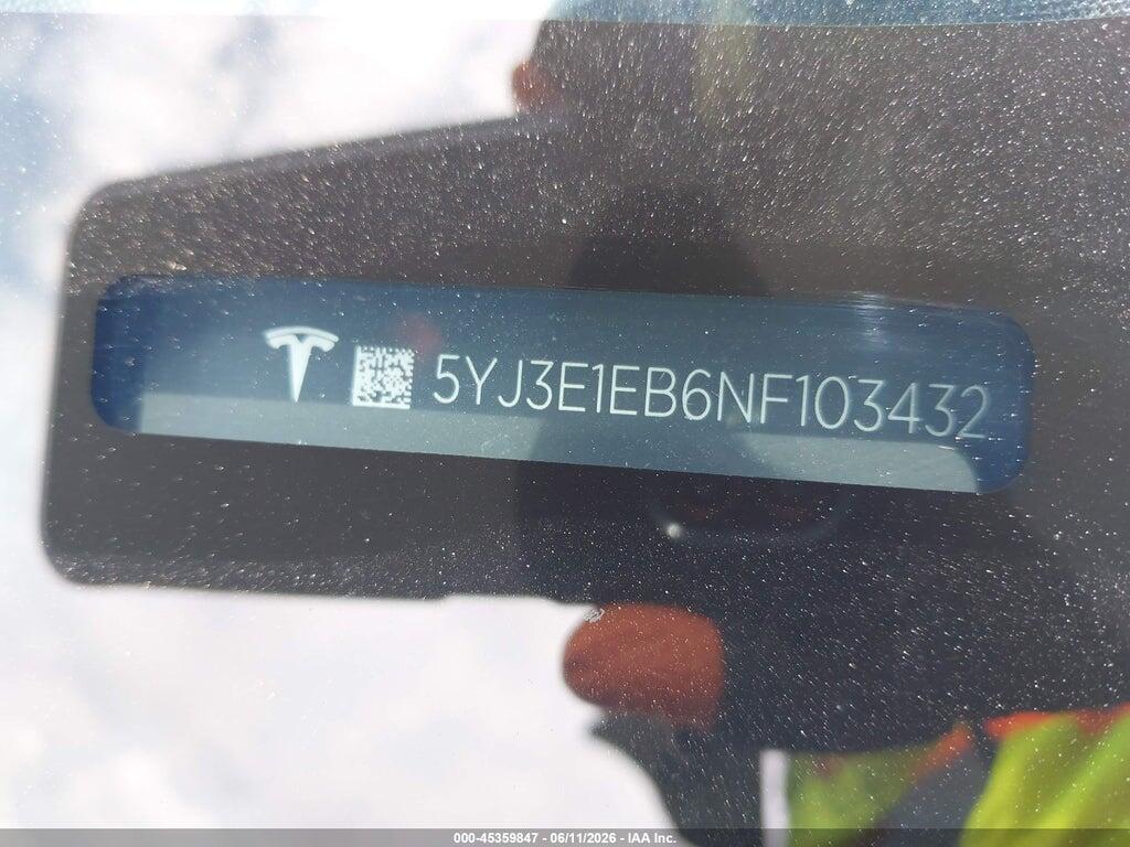 5YJ3E1EB6NF103432 2022 TESLA MODEL 3 photo no. 9