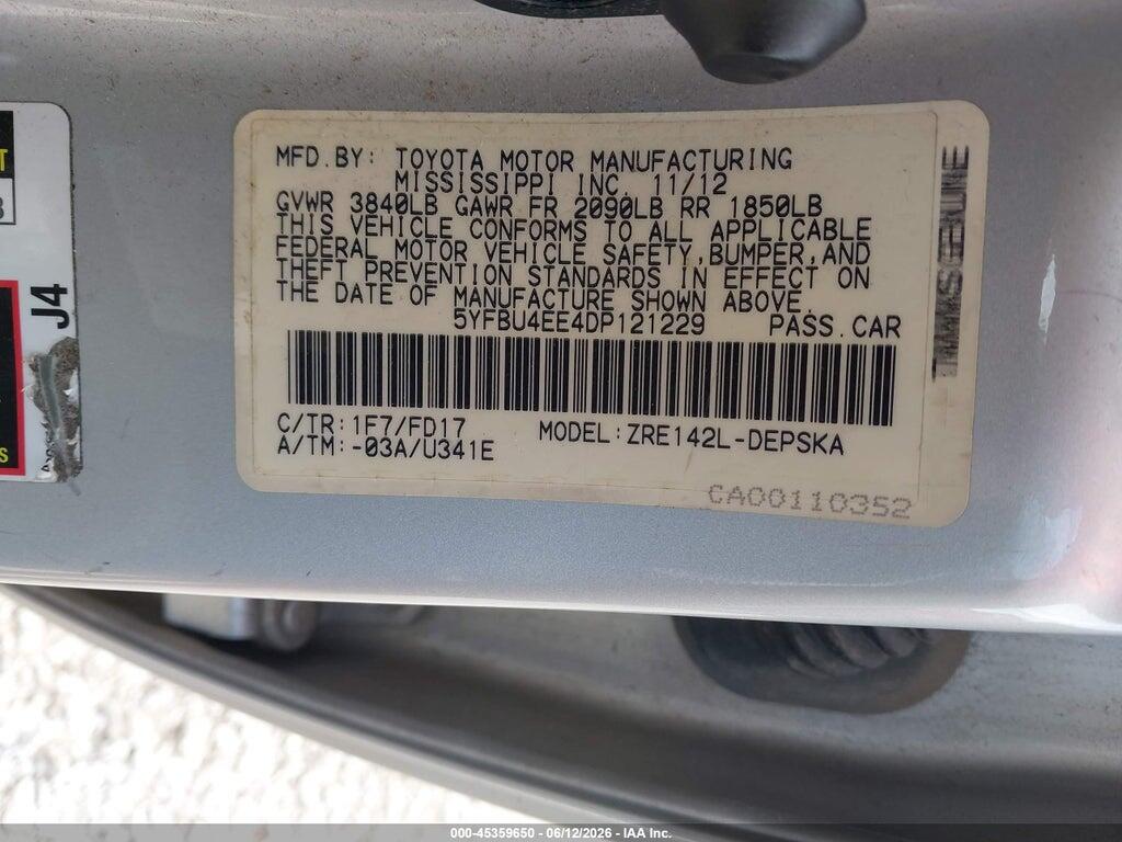 5YFBU4EE4DP121229 2013 TOYOTA COROLLA photo no. 9