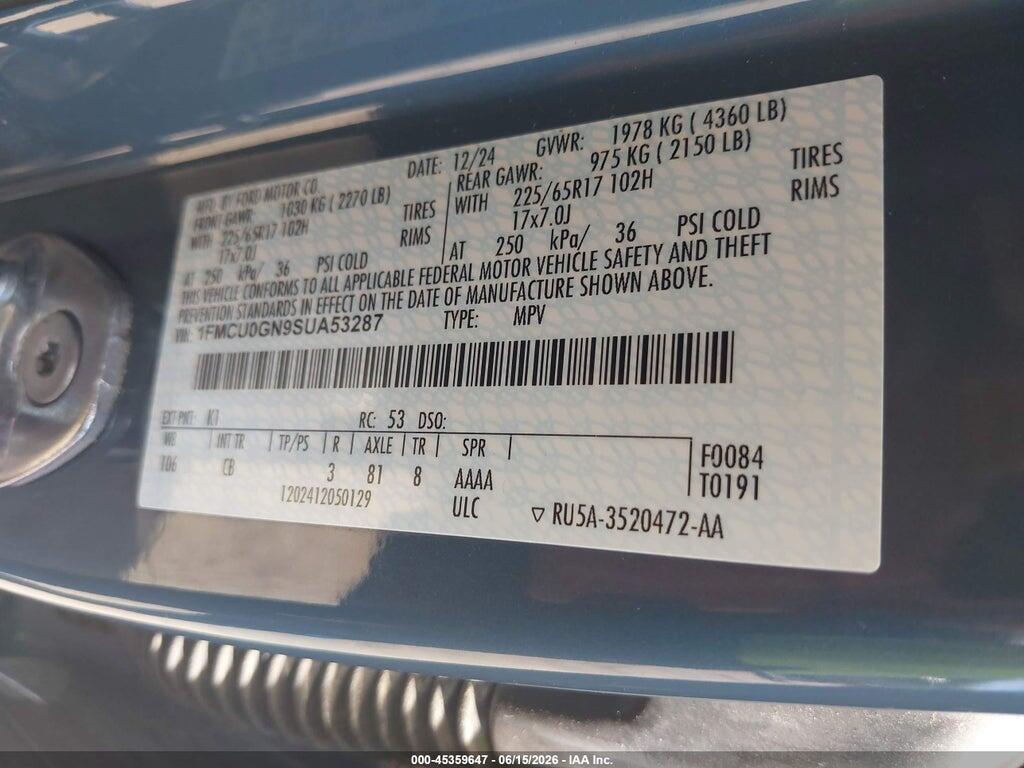 1FMCU0GN9SUA53287 2025 FORD ESCAPE photo no. 9