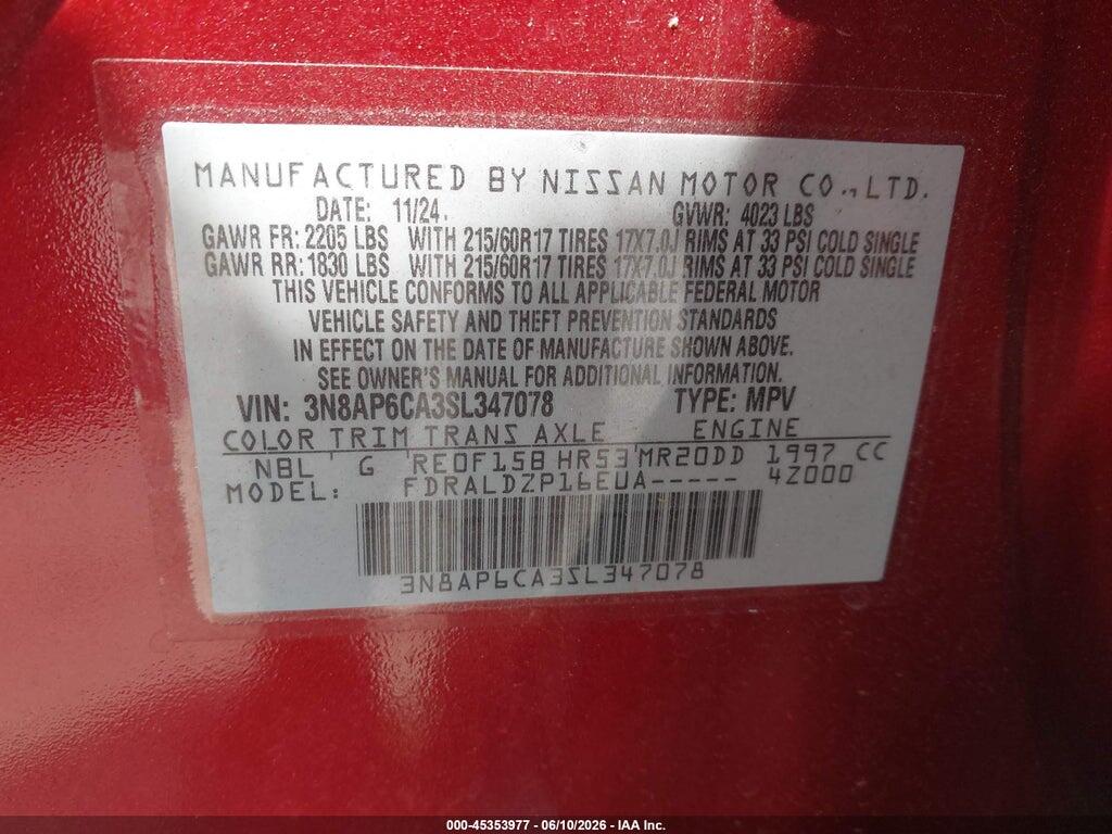 3N8AP6CA3SL347078 2025 NISSAN KICKS photo no. 9