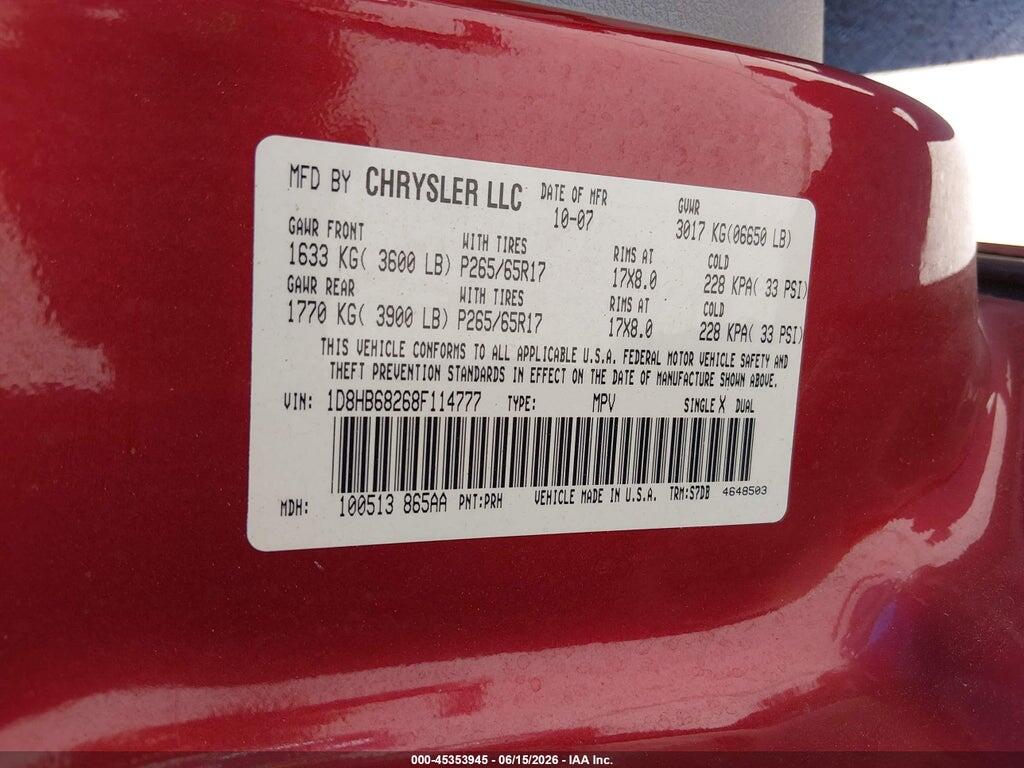 1D8HB68268F114777 2008 DODGE DURANGO photo no. 9