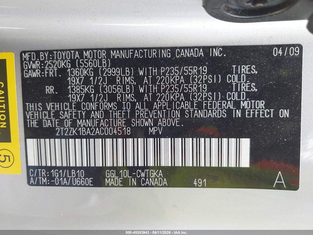 2T2ZK1BA2AC004518 2010 LEXUS RX 350 photo no. 9