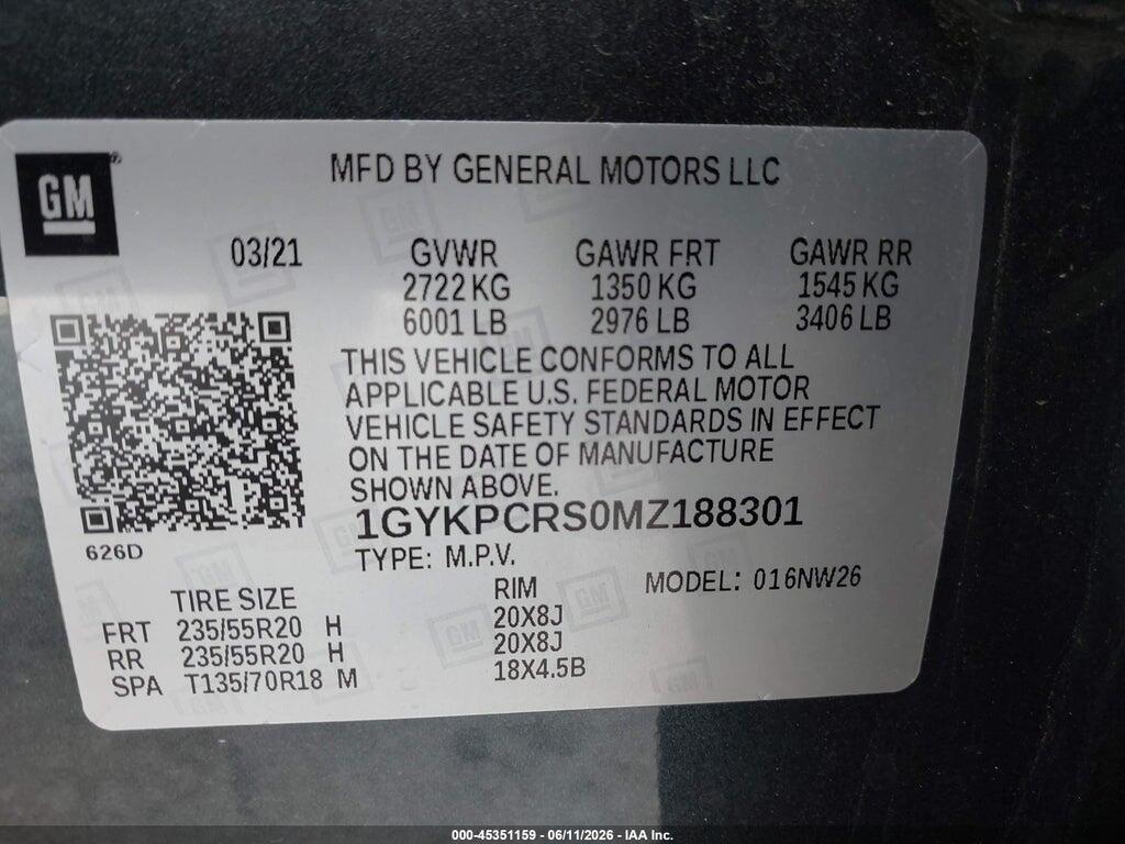 1GYKPCRS0MZ188301 2021 CADILLAC XT6 photo no. 9