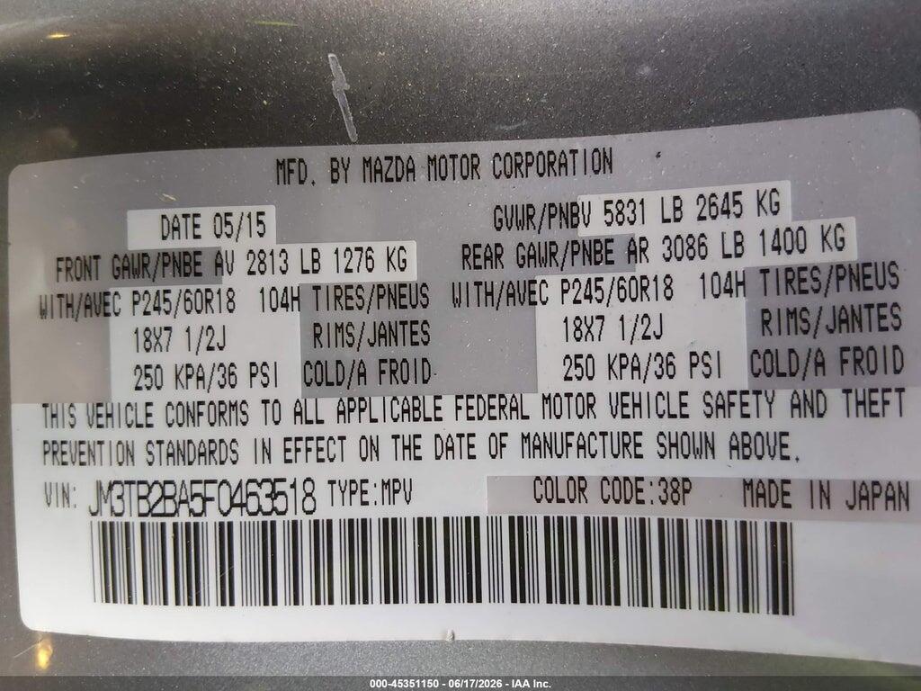 JM3TB2BA5F0463518 2015 MAZDA CX-9 photo no. 9