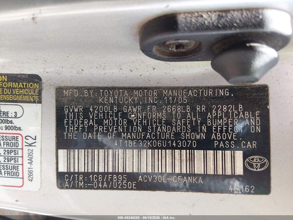 4T1BE32K06U143070 2006 TOYOTA CAMRY photo no. 9