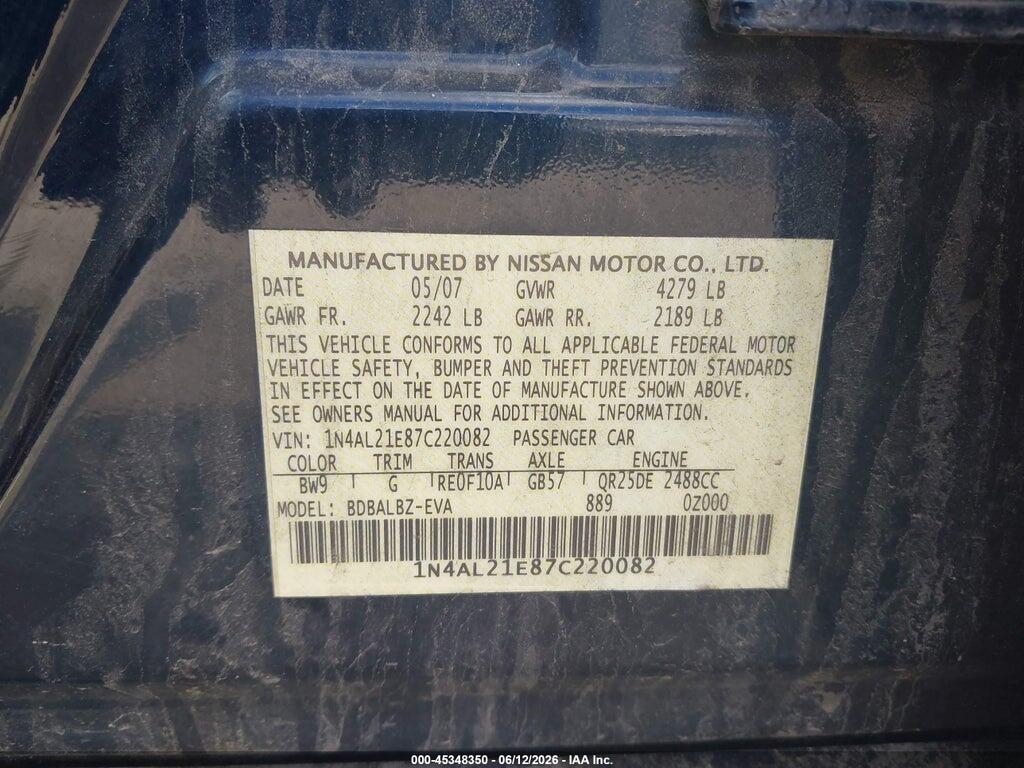 1N4AL21E87C220082 2007 NISSAN ALTIMA photo no. 9