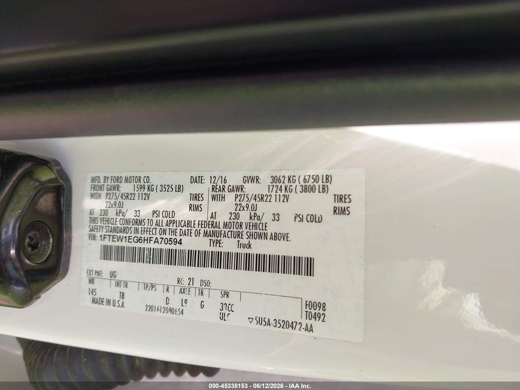 1FTEW1EG6HFA70594 2017 FORD F-150 photo no. 9