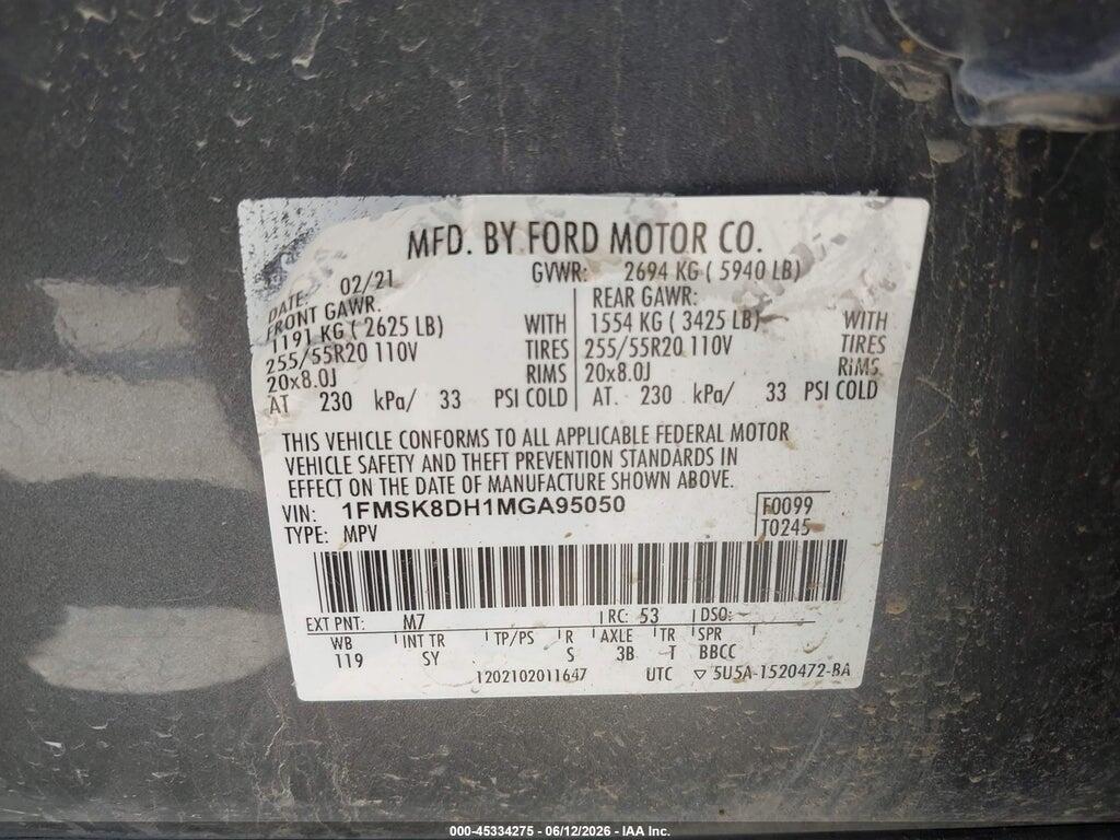 1FMSK8DH1MGA95050 2021 FORD EXPLORER photo no. 9