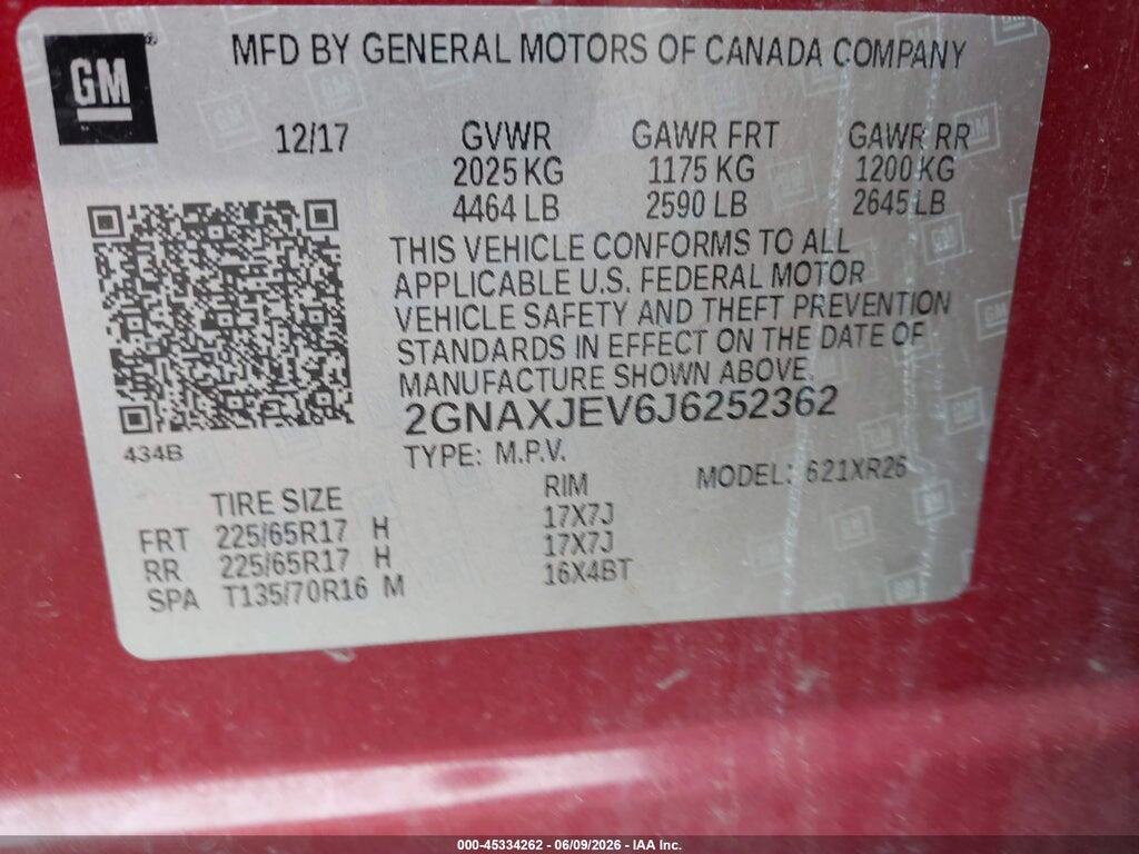2GNAXJEV6J6252362 2018 CHEVROLET EQUINOX photo no. 9