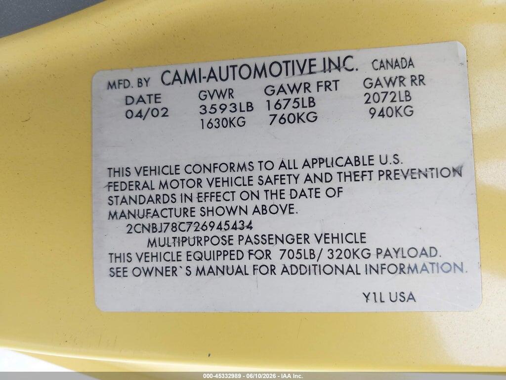 2CNBJ78C726945434 2002 CHEVROLET TRACKER photo no. 9