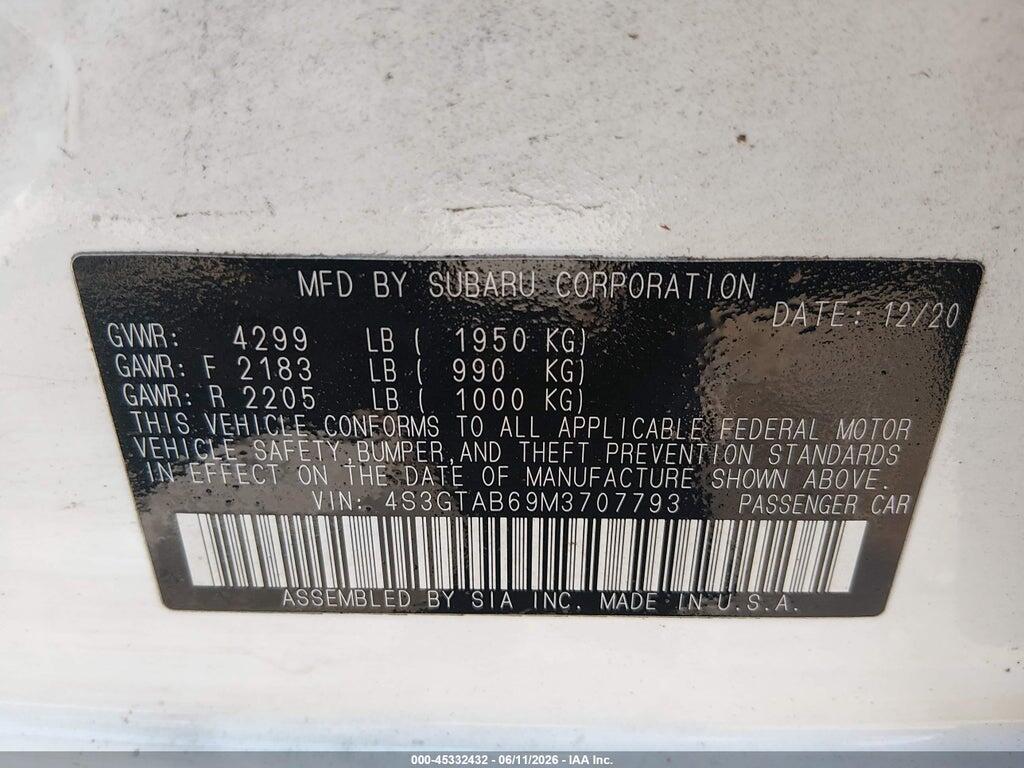4S3GTAB69M3707793 2021 SUBARU IMPREZA photo no. 9