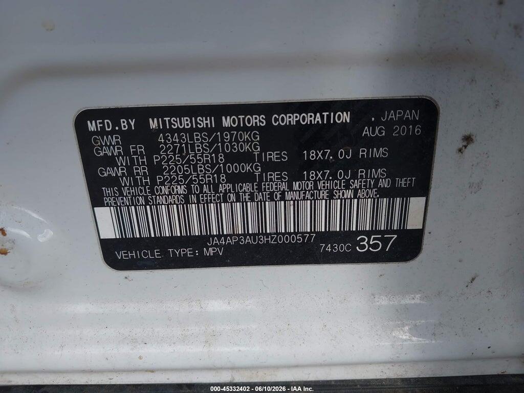 JA4AP3AU3HZ000577 2017 MITSUBISHI OUTLANDER SPORT photo no. 9