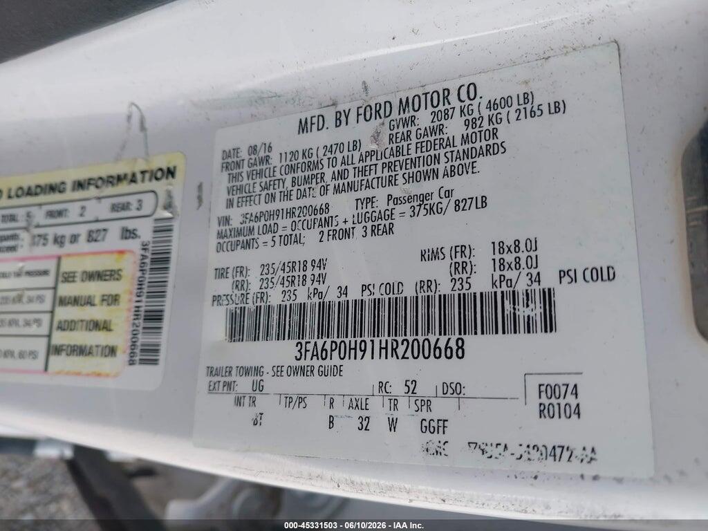 3FA6P0H91HR200668 2017 FORD FUSION photo no. 9