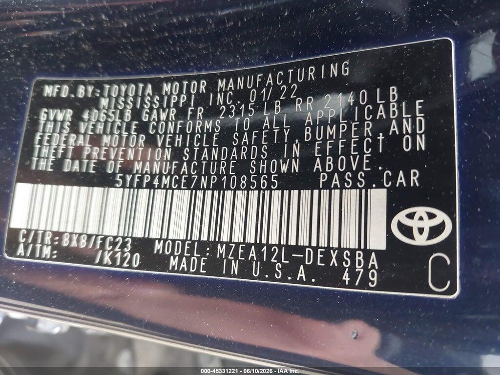 5YFP4MCE7NP108565 2022 TOYOTA COROLLA photo no. 9