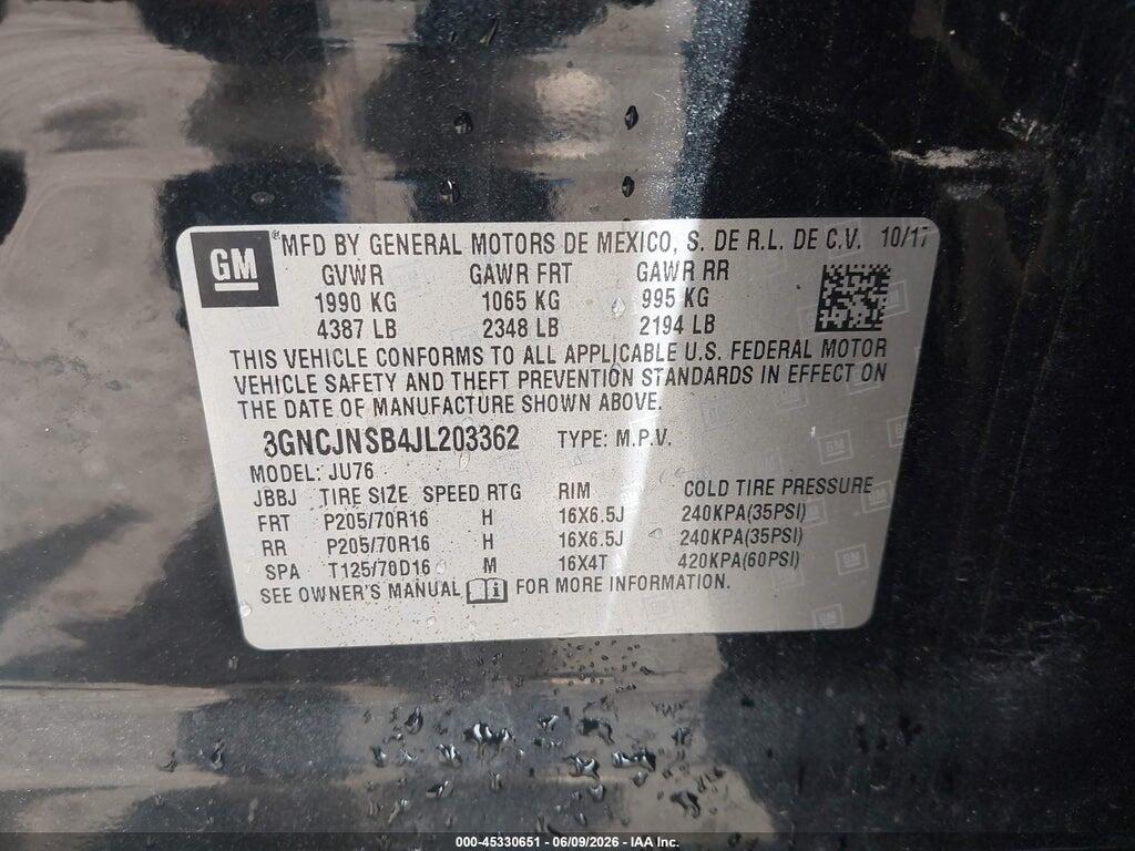 3GNCJNSB4JL203362 2018 CHEVROLET TRAX photo no. 9