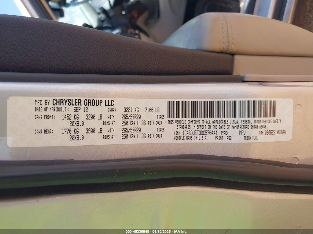 1C4SDJET3DC570441 2013 DODGE DURANGO photo no. 9
