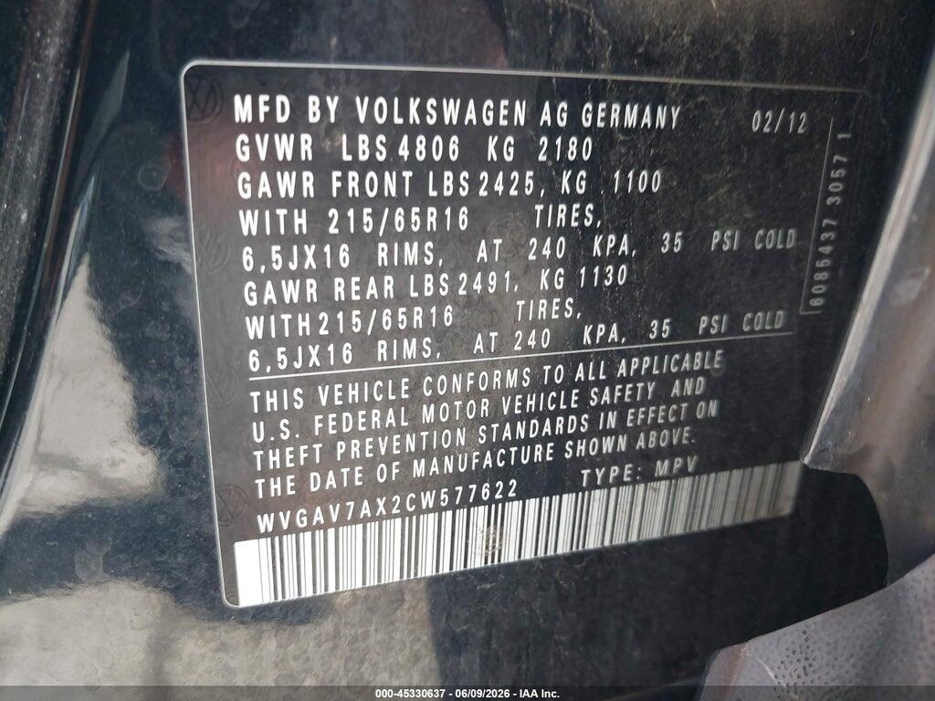 WVGAV7AX2CW577622 2012 VOLKSWAGEN TIGUAN photo no. 9