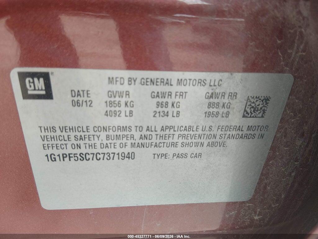 1G1PF5SC7C7371940 2012 CHEVROLET CRUZE photo no. 9